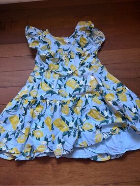 French Connection Lemon Print Dress in Light Blue and Yellow